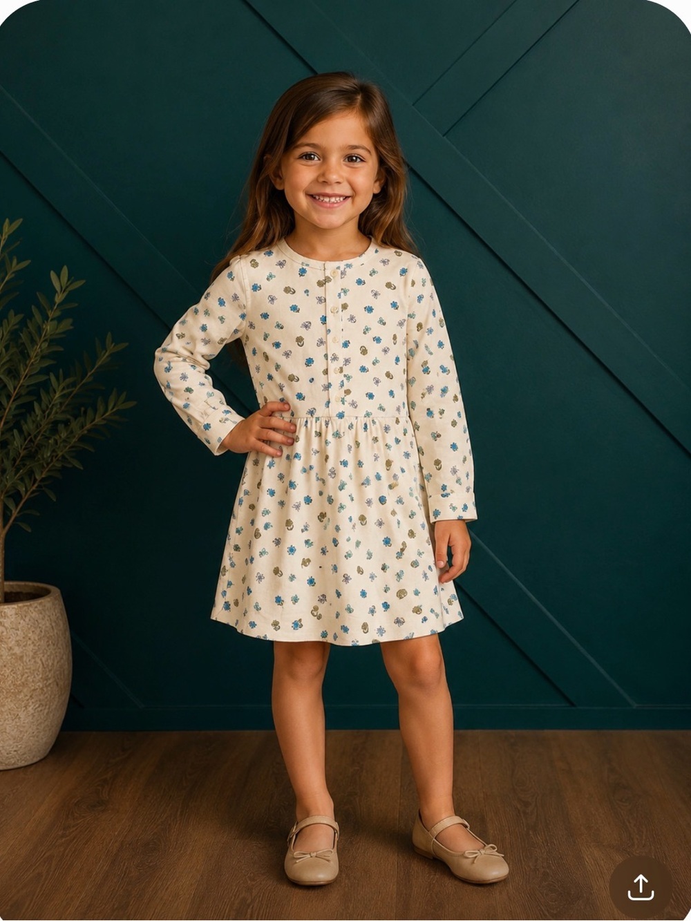 Tea Floral Long Sleeve Dress Size 5 Cream Blue
Button Front Twirl Cottagecore